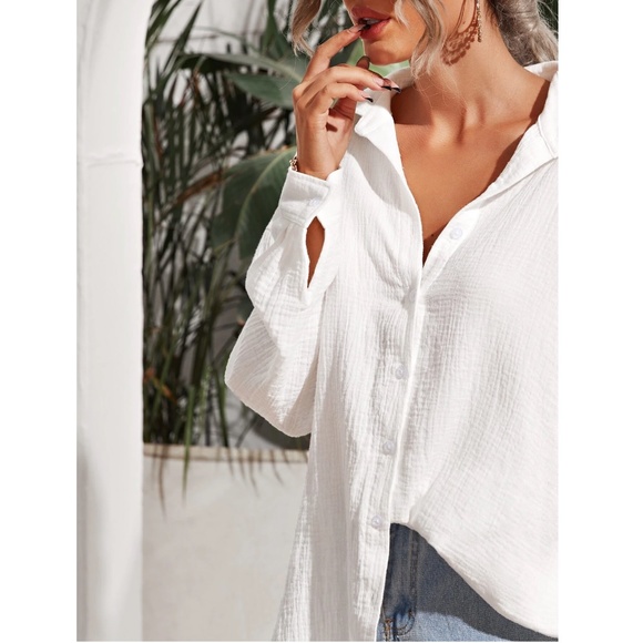 Cotton White Casual Shirt Button Down Up Long Sleeve - Picture 12 of 13